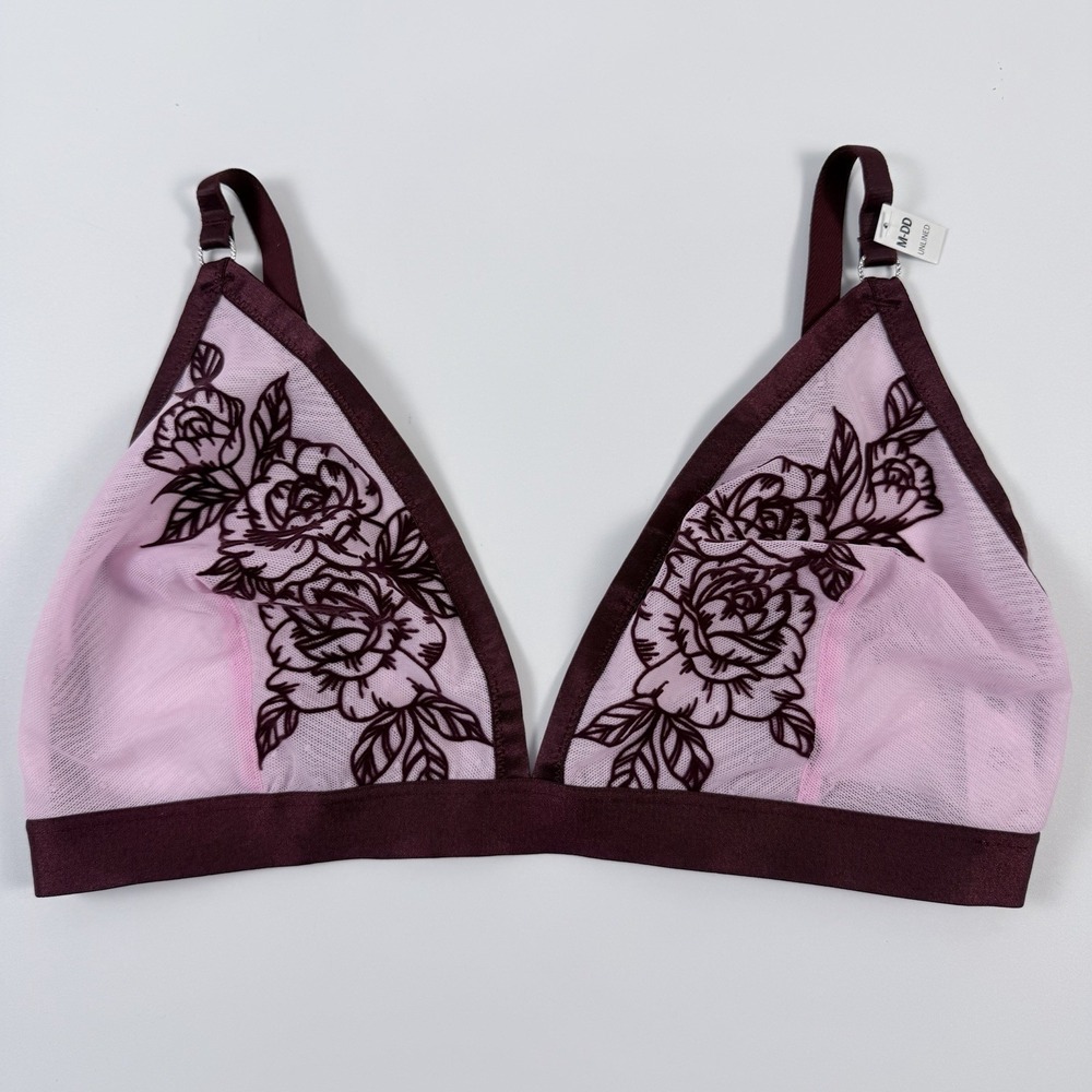 Victoria's Secret PINK Wink Unlined Triangle Bralette Pink Sheer Floral M-DD NWT